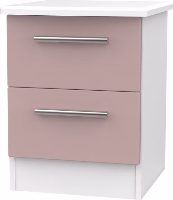 Knightsbridge Ready Assembled 2 Drawer Bedside Cabinet in Pink and White