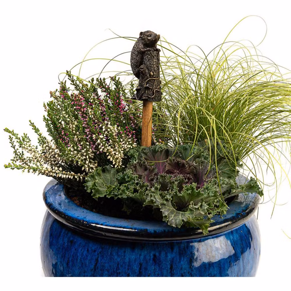 Jardinopia Hedgehog Cane and Stake Topper Garden Ornament in Bronze, H8 x W4 x D4.5 cm – 6