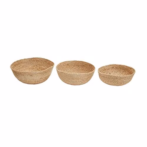 Premier Housewares Set of Three Open Weave Jute Baskets in Brown and Beige, W/D/H: 25 x 25 x 12 cm – 1