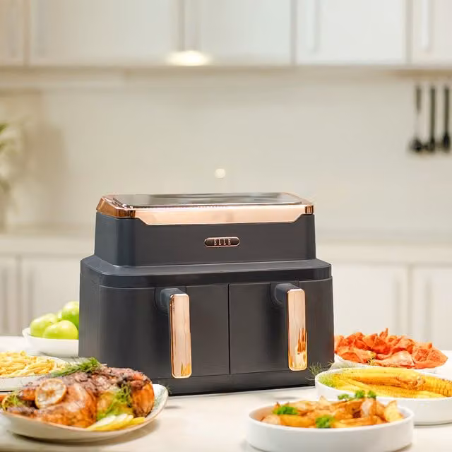 ELLE 9L Dual Zone Air Fryer in Grey and Gold
