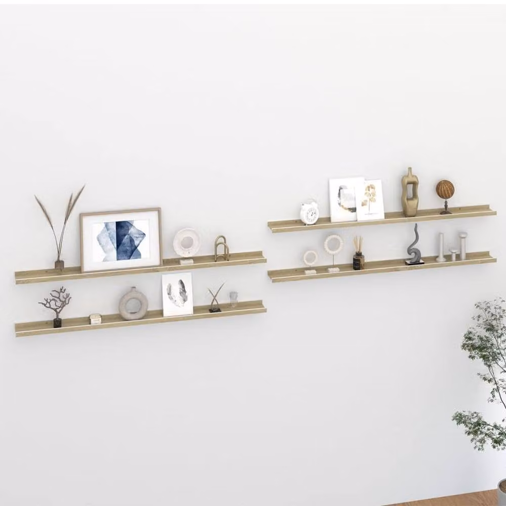 Berkfield Home Wall Mounted Shelves, 4 Piece Set in White and Sonoma Oak, W: 115 cm, D: 9 cm, H: 3 cm