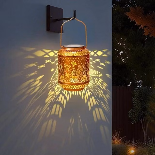 EONLION Moroccan Style LED Solar Hanging Lantern in Gold for Garden and Terrace, Height: 100 cm – 1