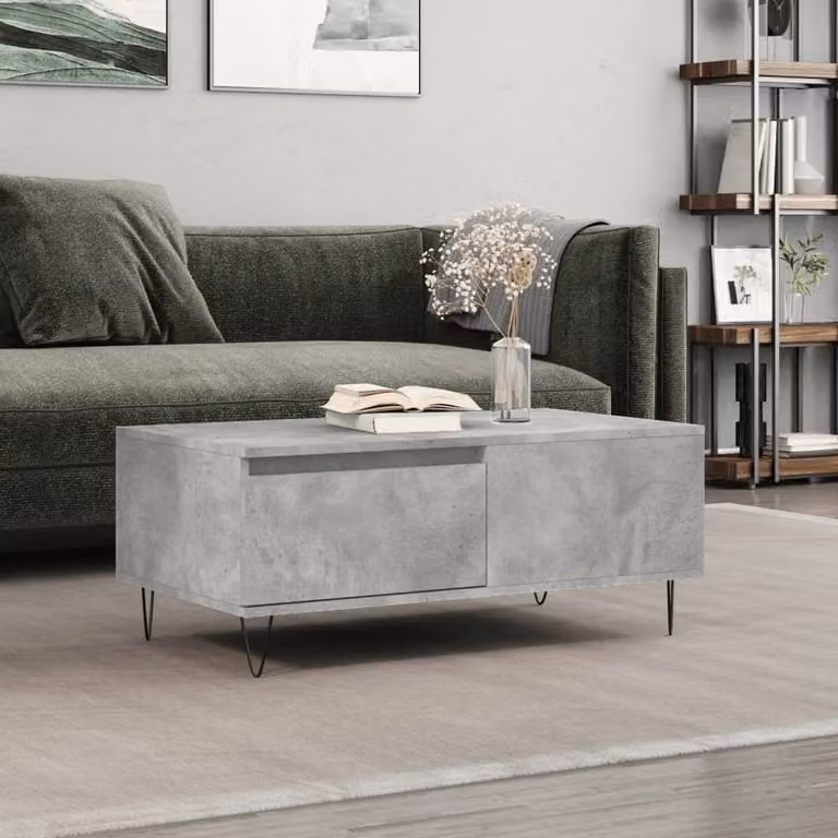 Berkfield Home Modern Rectangular Coffee Table in Grey Composite Wood, W: 90 cm, D: 50 cm, H: 36.5 cm