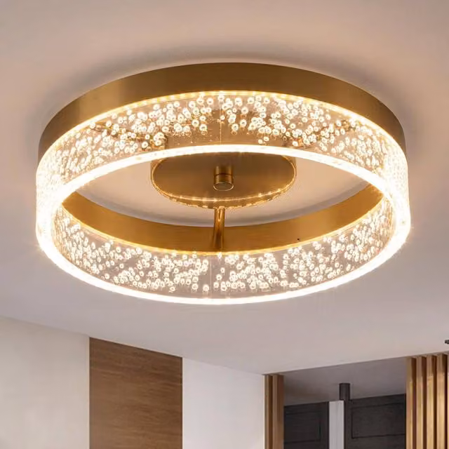 Garwarm Modern Round LED Ceiling Lamp in Gold/Brass for Hallways and Dining Rooms