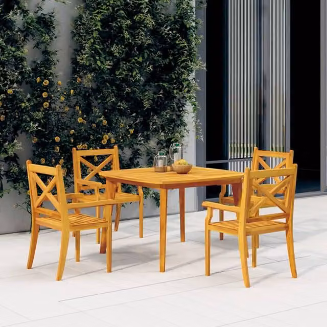 Berkfield Home 5 Piece Garden Dining Set in Brown Solid Acacia Wood