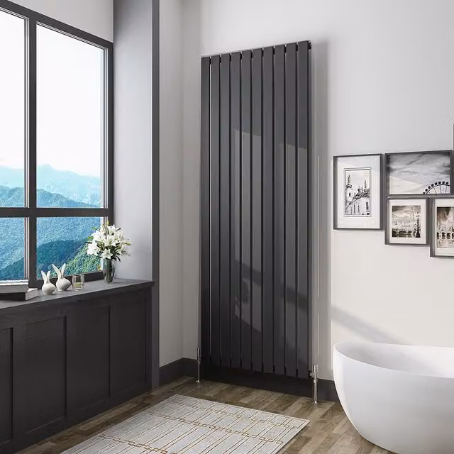 AicaBathroom Vertical Flat Panel Steel Radiator in Black, H 180 cm x W 68 cm