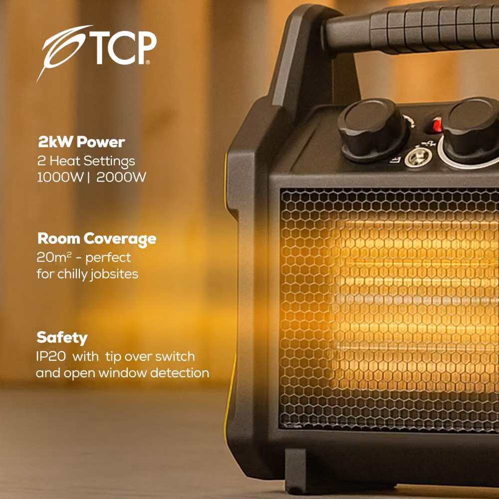 TCP 2kW Tough and Compact Industrial Design Portable Fan Heater in Black – 3