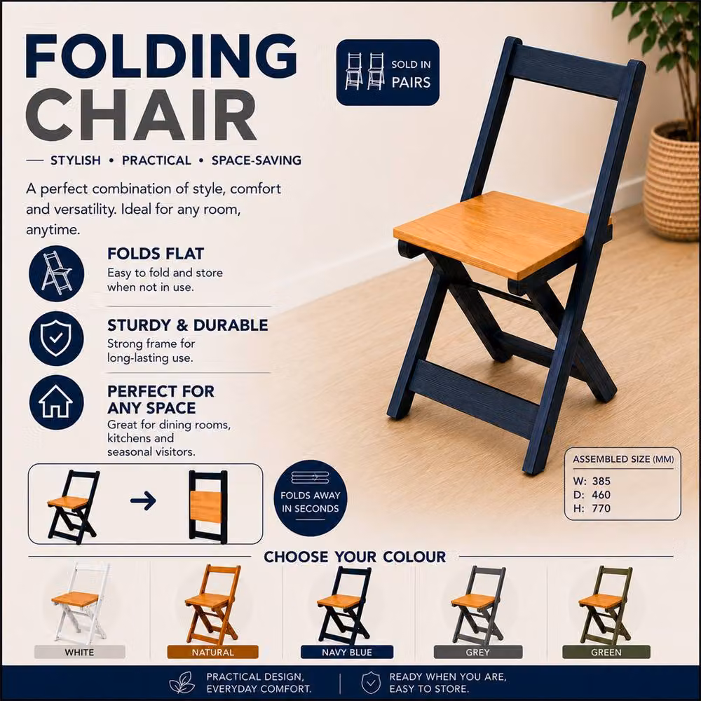 Seconique Santos Folding Dining Chairs, Box of 2, Grey Slate and Distressed Waxed Pine – 3