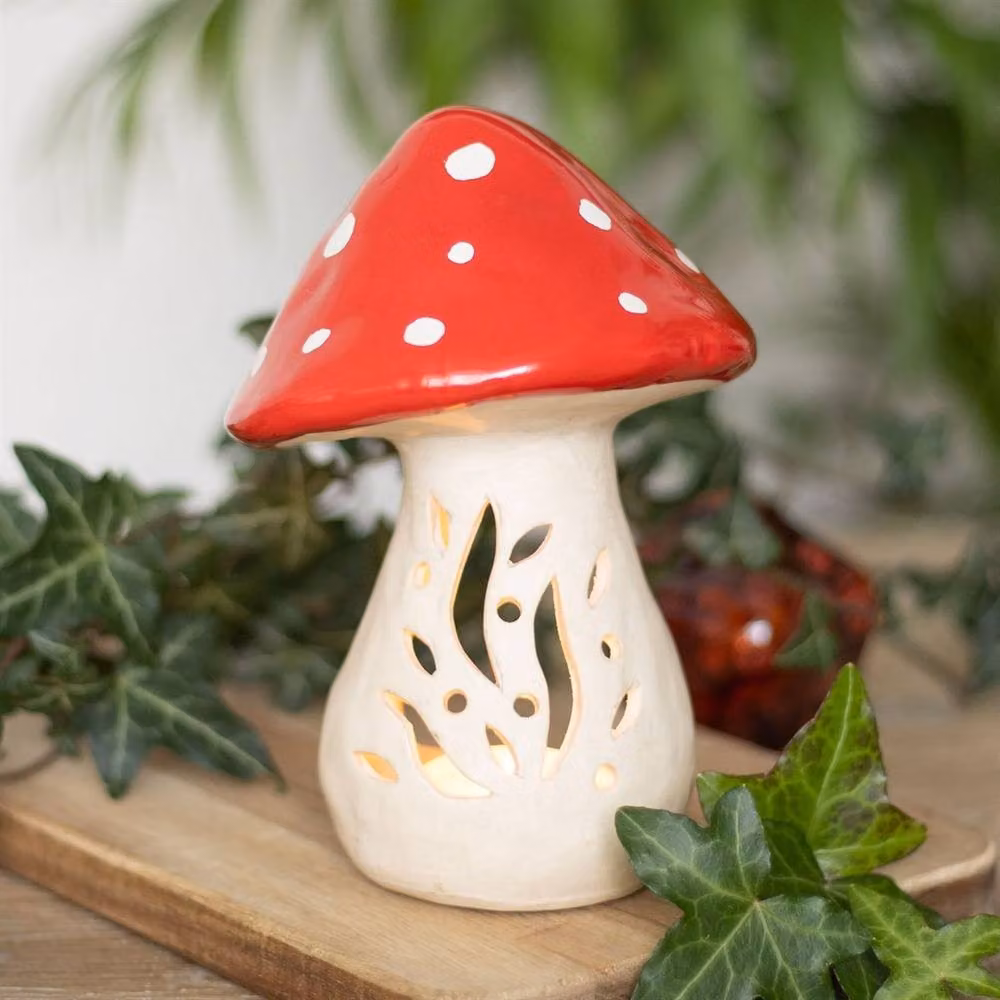 Uniqueful Red Ceramic Mushroom Tealight Candle Holder – 2