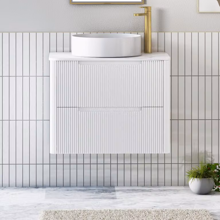 Royal Bathrooms Avenza Matt White 2 Drawer Wall Hung Vanity Unit with Carrara White Undrilled Worktop
