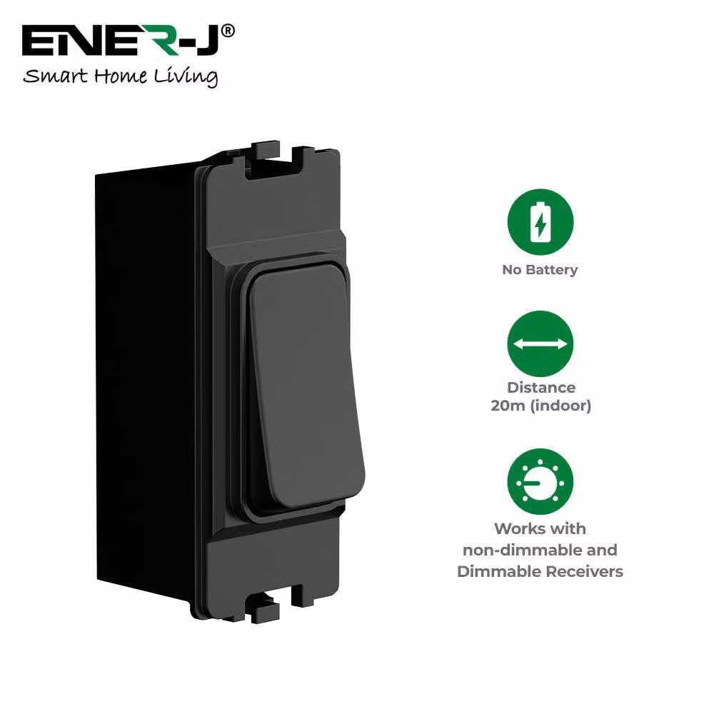 ENER-J Pro Series 1 Gang Wireless Kinetic Switch in Black MK Logic Style – 2