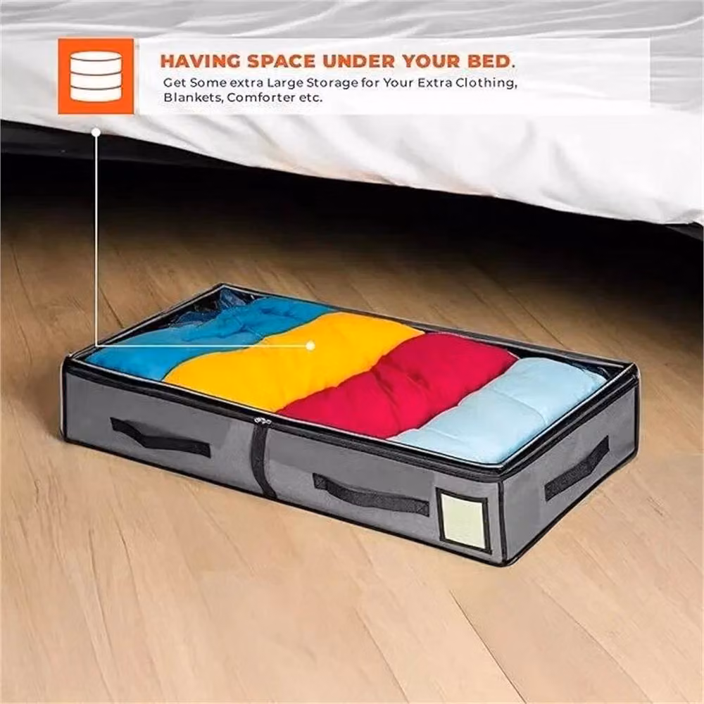 Nordara Pack of 2 Large Underbed Fabric Storage Bags with Handles and Zips in Grey and Transparent – 2