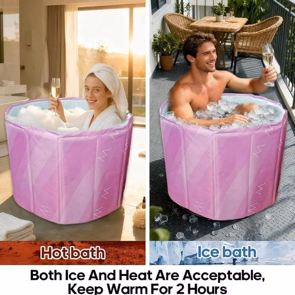 FLAVORA Portable Foldable Collapsible Soaking Bathtub in Pink, W/D/H: 100 x 52 x 52 cm – 3