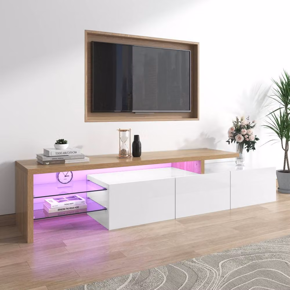 HomeTouch Modern White High Gloss Wooden TV Unit with Integrated LED Lighting W: 160 cm, D: 42 cm, H: 39 cm – 2