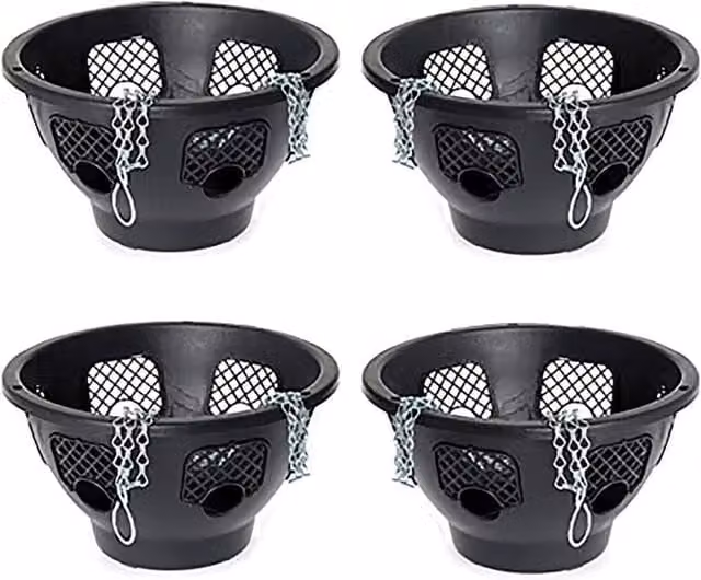NESTLUNE 4-Piece Black Hanging Basket Planter Set for Indoor and Outdoor Use, Diameter: 35.56 cm