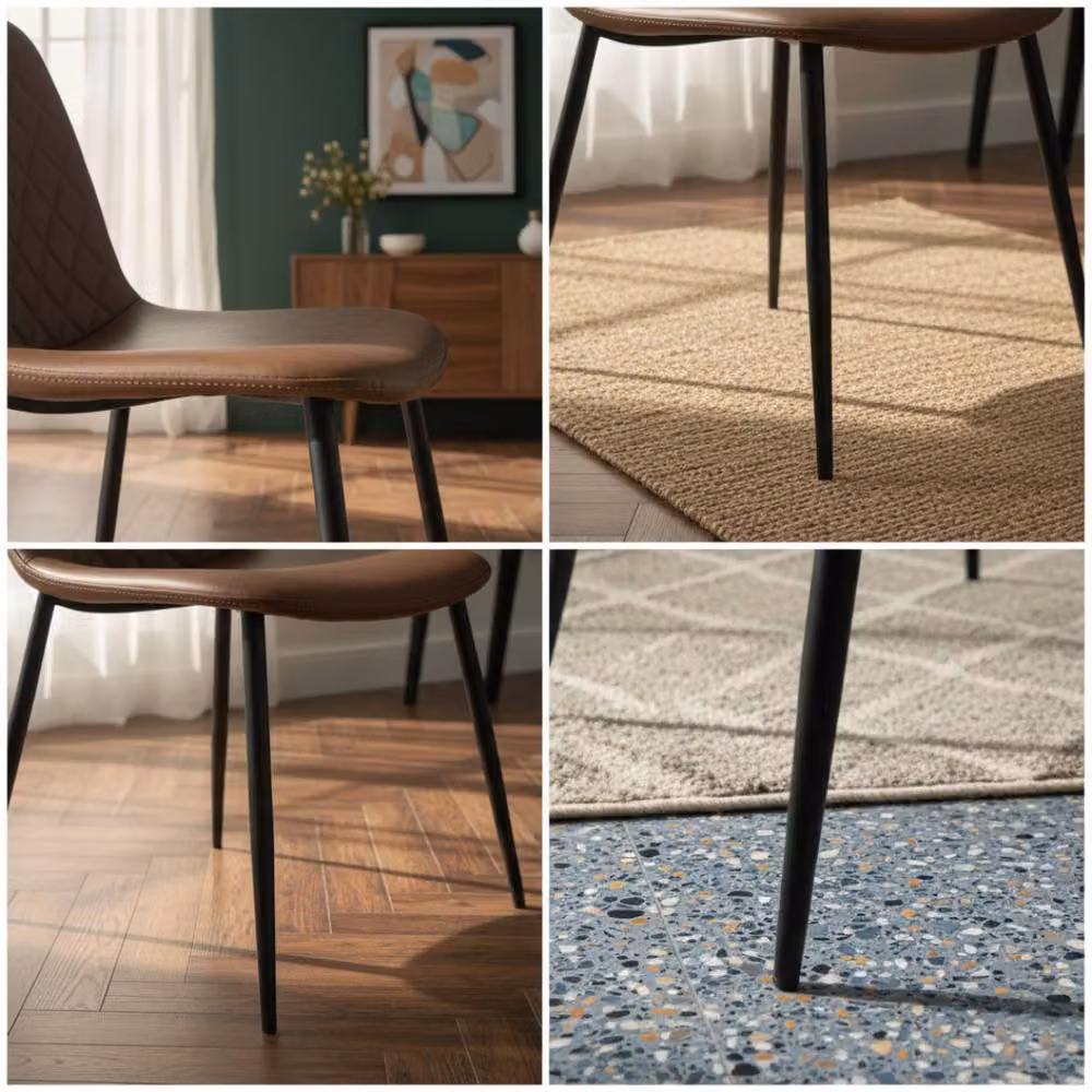 IH Design Corona Set of 4 Dining Chairs in Tan Synthetic Leather with Steel Legs – 4