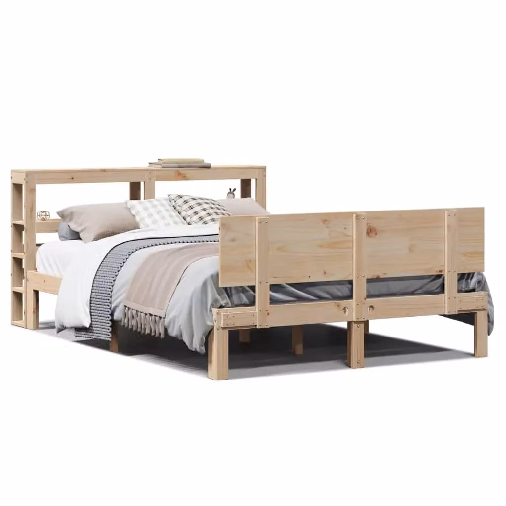 Berkfield Home Small Double Bed Frame with Headboard in Brown, Solid Pine Wood, W/D/H: 120 x 200 cm – 2