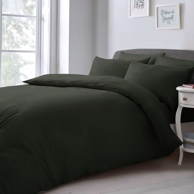 Velosso Plain Microfibre Duvet Cover and Pillowcase Set in Orange or Green, W: 180 cm, L: 200 cm
