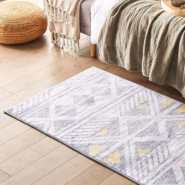 Wyld and Coco Grey and Yellow Geometric Rectangular Polyester Rug W: 80 cm, L: 150 cm