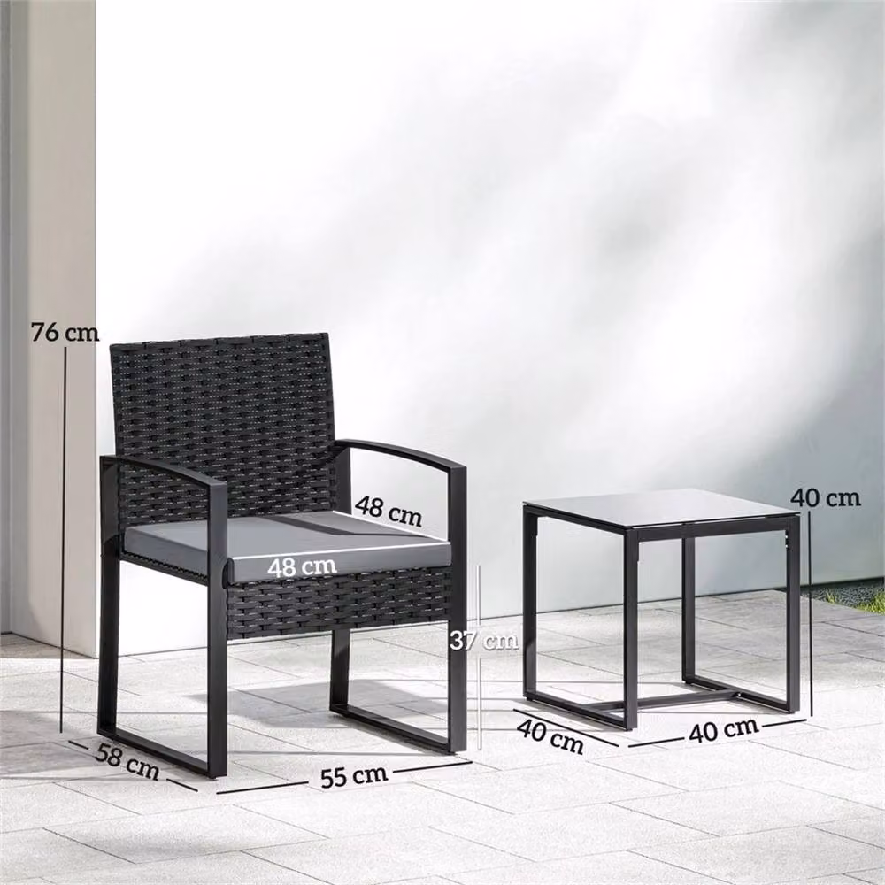 SPETLEK Black 3 Piece Cushioned Rattan Bistro Set for Outdoor Patio and Terrace – 2