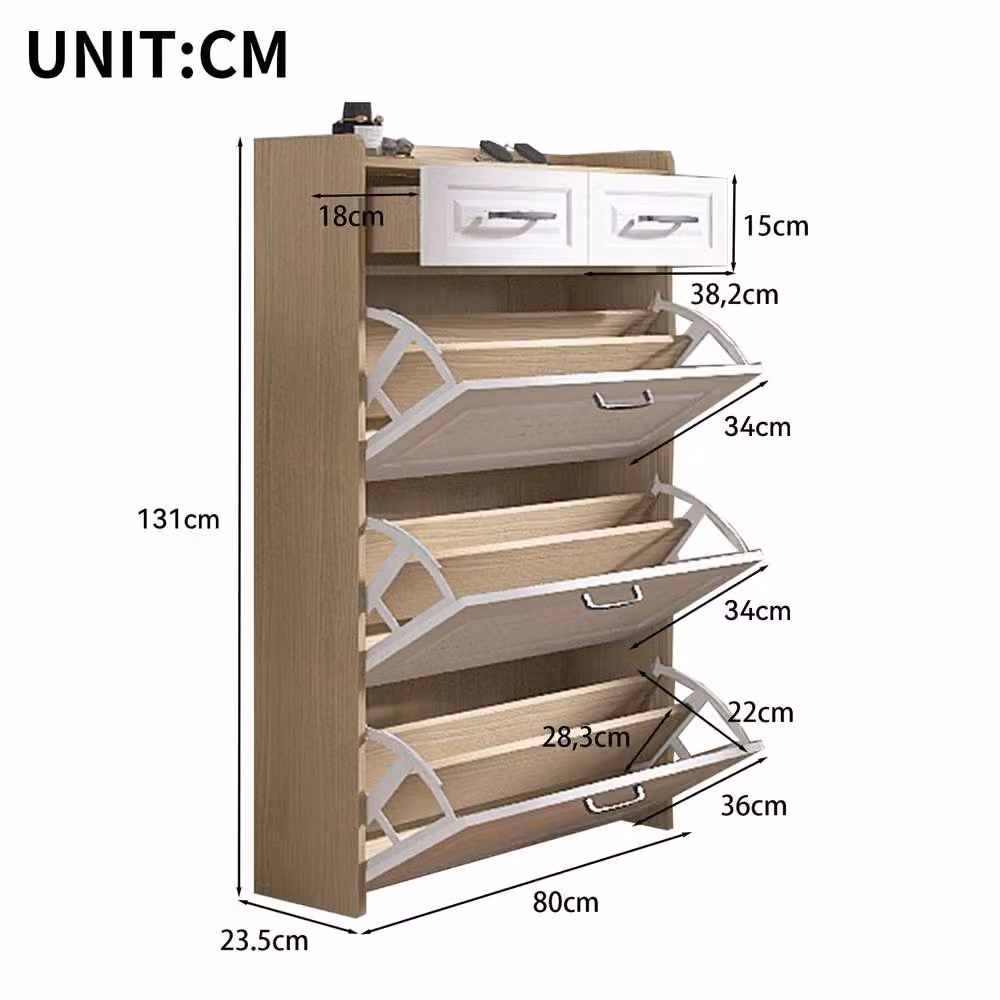 Merax White Slimline Scandinavian Style 3-Tier Tilt-Out Shoe Cabinet with Drawers and Internal Shelves, W/D/H: 80 x 23.5 x 131 cm – 2