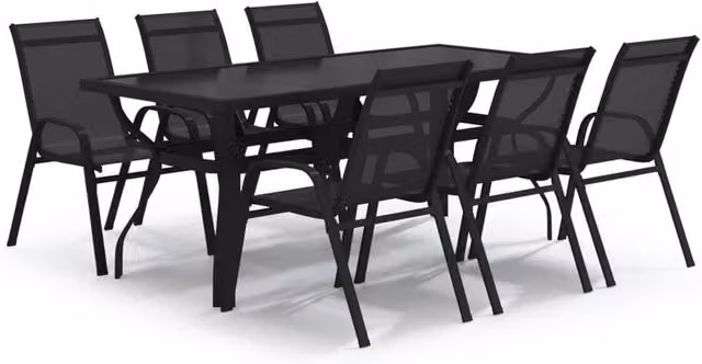 Berkfield Home 7 Piece Black Metal and Glass Garden Dining Set – 1
