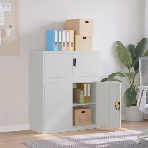 vidaXL Modern Metal File Cabinet in Matt Grey with Lock and Adjustable Shelves, W/D/H: 90 x 40 x 110 cm – 1