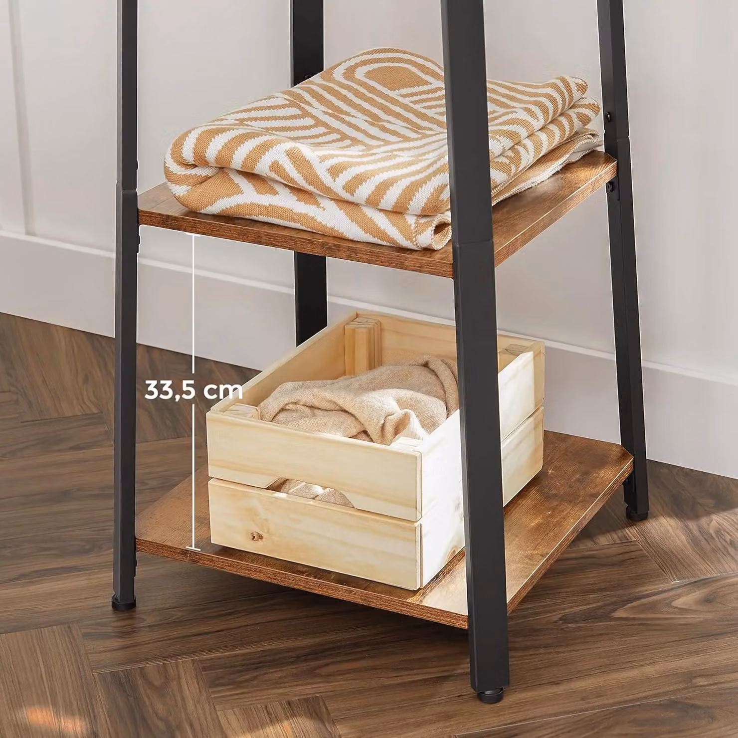 VASAGLE Industrial Ladder Coat Stand with 3 Shelves and Hooks in Brown – 4