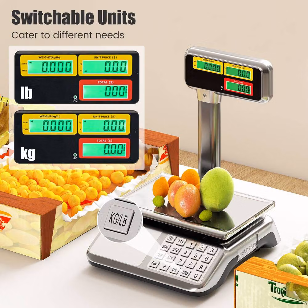 Costway 40kg Price Computing Scale with Pole and Dual LCD Display in Silver – 4