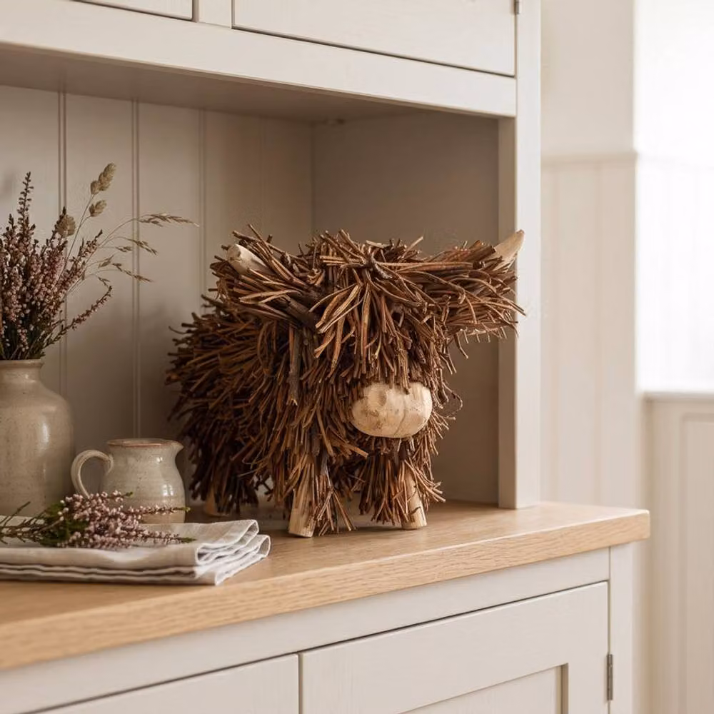 Madison & Mayfair Small Highland Cow Rustic Wood Tabletop Ornament in Brown, W/D/H: 20.0 x 29.0 x 29.0 cm – 2