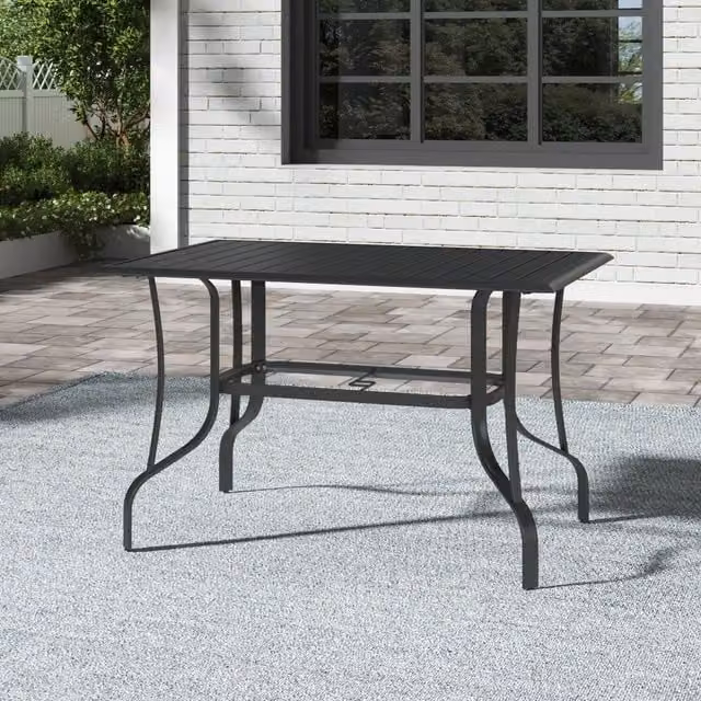 Breeins Modern Matt Black Metal Slatted Coffee Table with Parasol Hole