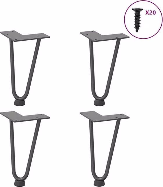 Berkfield Home Hairpin Table Legs, 4 Pieces, Anthracite Black, Solid Steel, Height: 20 cm