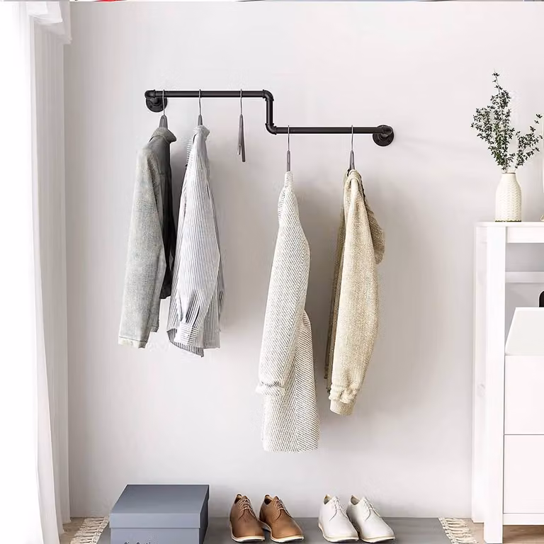 Dprodo Matt Black Metal Wall Mounted Clothes Rack, Width: 100 cm