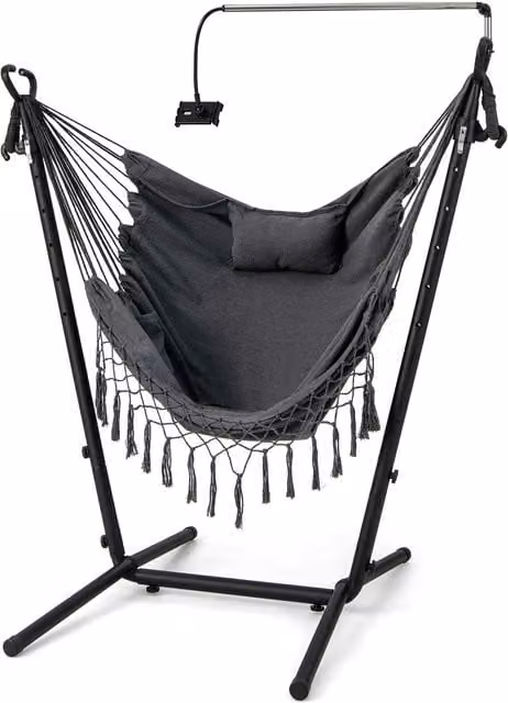 COSTWAY Grey Egg Hammock Chair with Metal Stand and Mattress for Adults