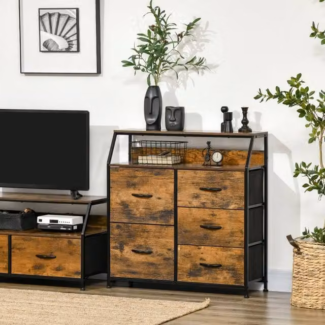 STILVORA Industrial Chest of Drawers with Storage in Rustic Brown and Black