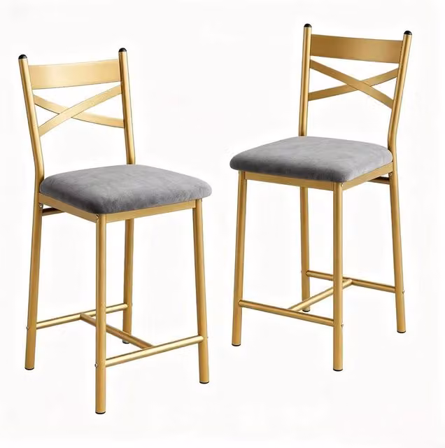 VOGREX Modern Grey Faux Leather Bar Stool with Metal Frame – 1