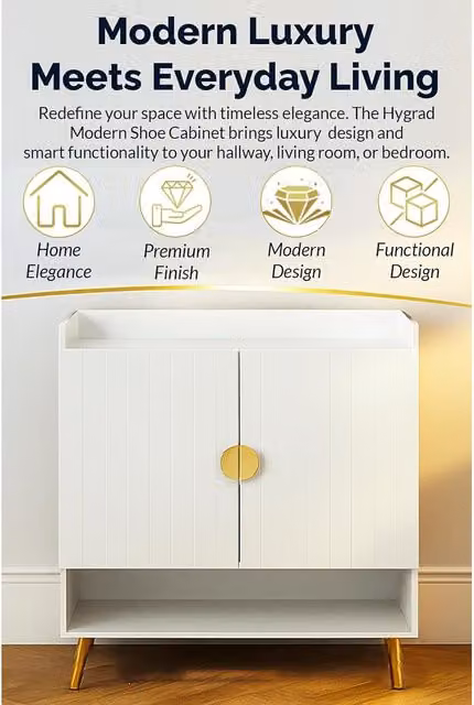 HYGRAD BUILT TO SURVIVE Modern White Matt Shoe Cabinet with Hinged Doors and Open Shelves