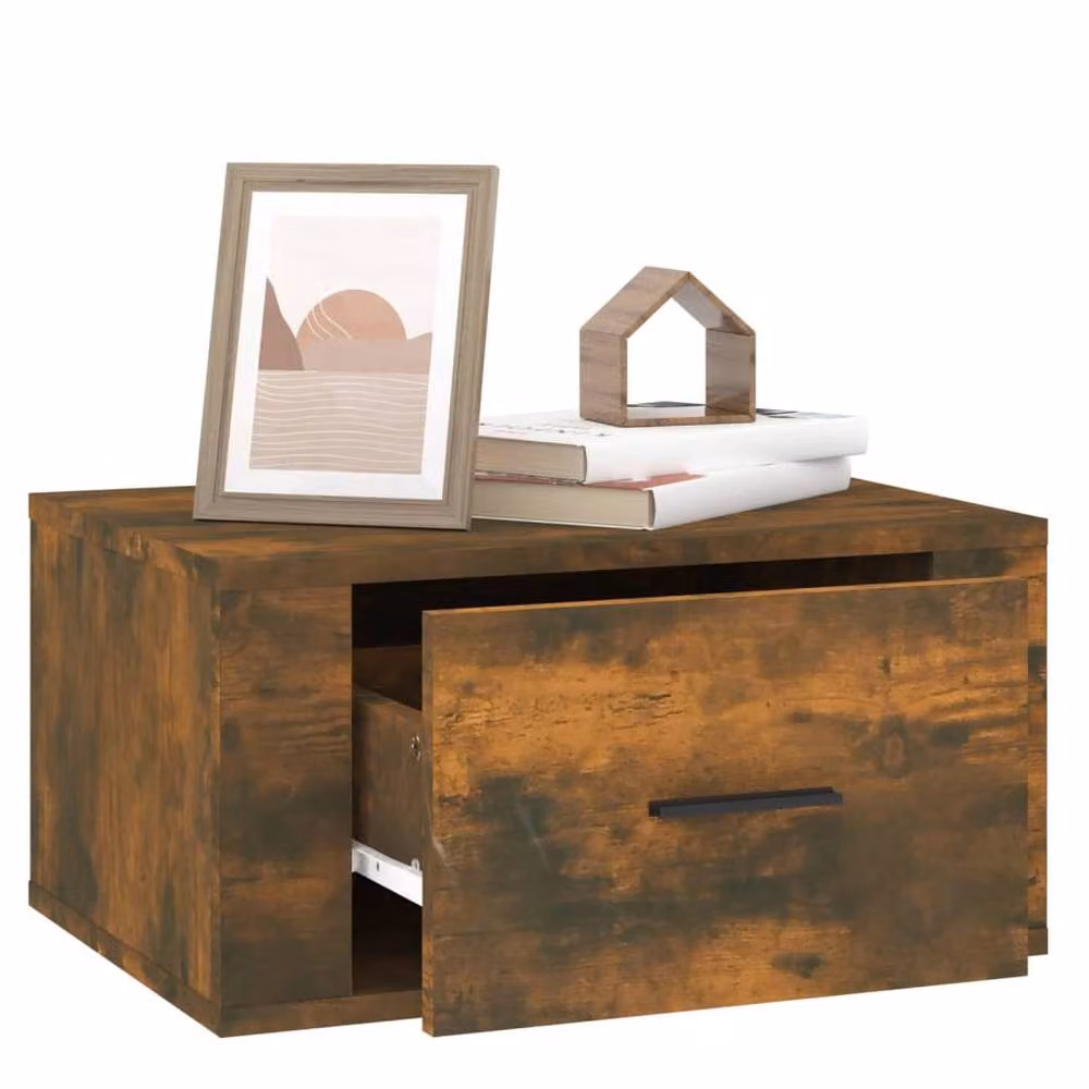 Berkfield Home Elegant Wall-mounted Bedside Cabinet in Smoked Oak Brown, W: 50 cm, D: 36 cm, H: 25 cm – 3