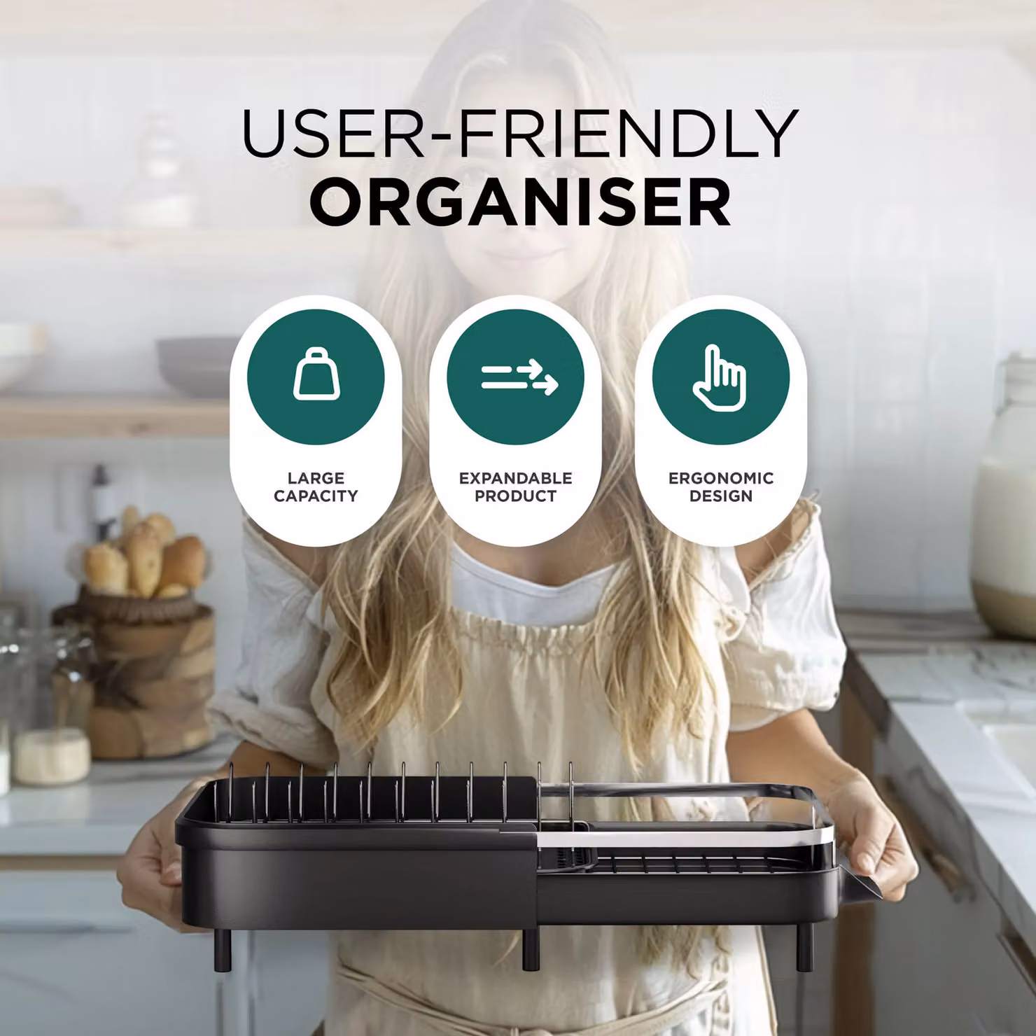 DMD Collective Expandable Dish Rack with Removable Cutlery Holder in Black and Silver – 5