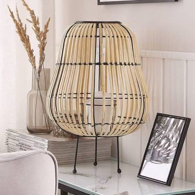 Wyld and Coco Brown Willow Wood Lantern Candle Holder, H 44 cm x W 31 cm x D 31 cm