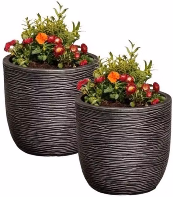 Strata Products Large Grey Round Amalfi Stone Effect Decorative Planter, W: 42.5 cm, D: 40 cm