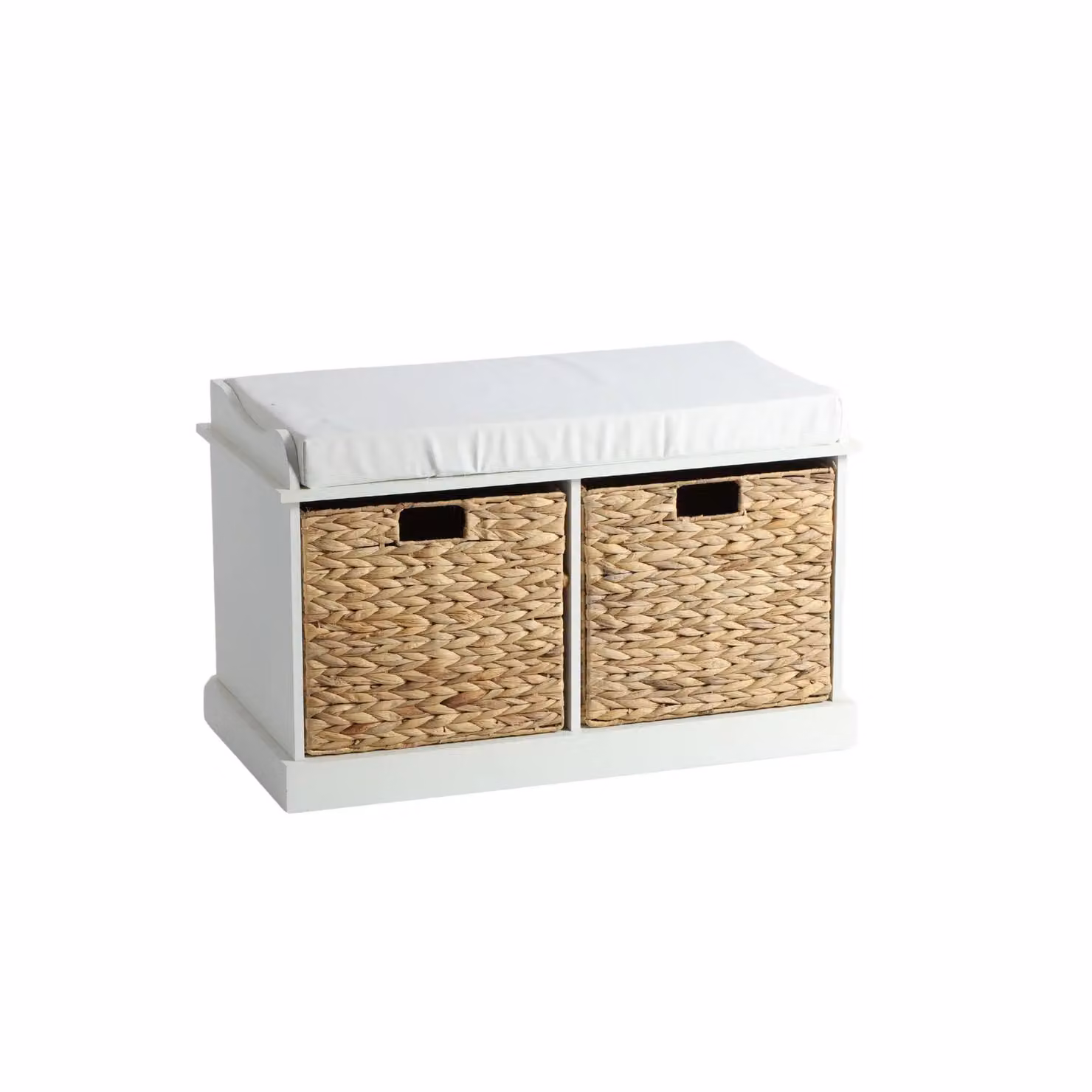 Home Source White Hallway Storage Bench with 2 Woven Rattan Drawers and Padded Fabric Top, W/D/H: 75 x 40 x 46 cm – 3