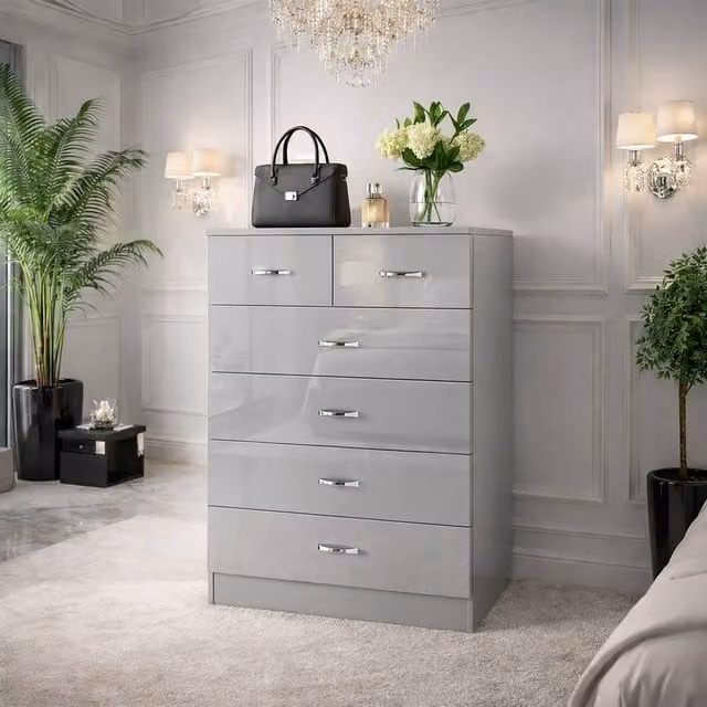 Harmin High Gloss 6 Drawer Chest of Drawers in Grey