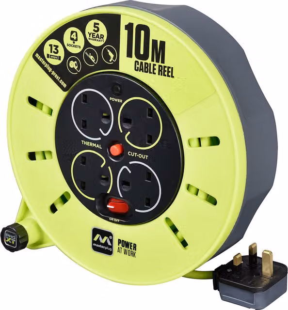 Masterplug 4 Socket 10m 13A Cassette Reel in Yellow