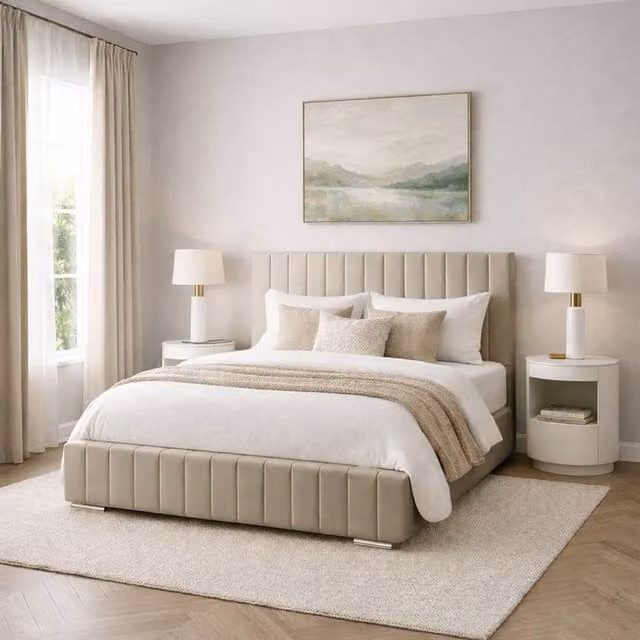 Desire Deco Plush Velvet Upholstered Bed Frame in Light Beige, W/D/H: 90 x 190 cm