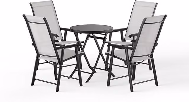 HomeScape 4 Pack Modern Black Metallic Frame Garden Chairs with Armrests and Textilene Fabric