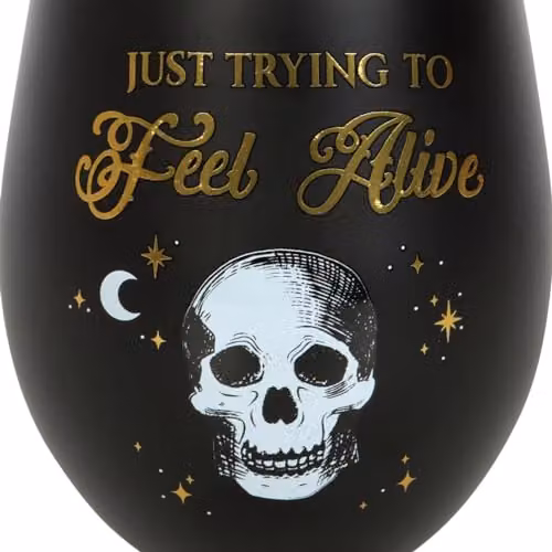 KDMD Trying to Feel Alive Stemless Wine Glass in Black and Gold – 2