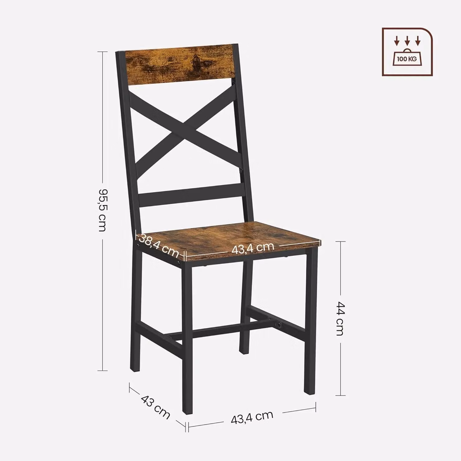 VASAGLE Set of 2 Industrial Ergonomic Dining Chairs with Steel and Wood Frame in Brown – 3