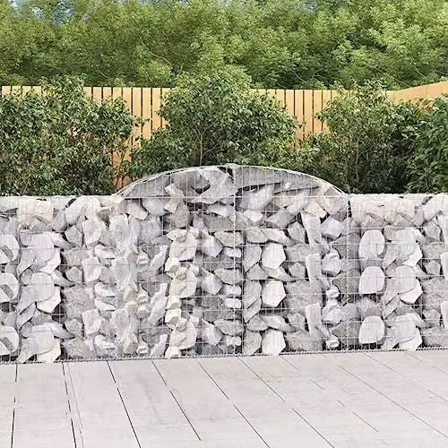 vidaXL Arched Gabion Baskets, 11 Pieces, Silver Galvanised Steel, W: 300 cm, D: 30 cm, H: 100/120 cm – 2