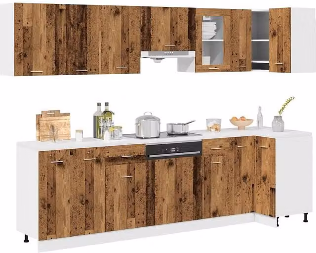 Berkfield Home 11 Piece Rustic Kitchen Cabinet Set in Brown Engineered Wood